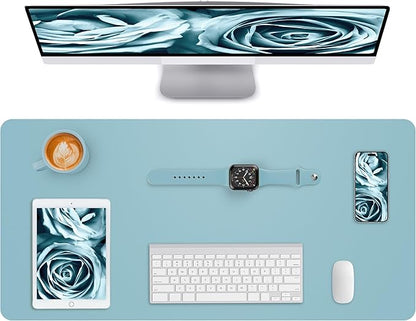 AFIING Leather Desk Pad Protector,Mouse Pad,Office Desk Mat, Non-Slip PU Leather Desk Blotter,Large Desk mat,Waterproof Keyboard mat for Office/Home/Decor (Light Blue,35"" x 17"")