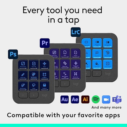 Logitech MX Creative Console, 9 Customizable LCD Keys, Stream Deck Accessories, Control Dial for Graphic Design, Adobe, Zoom, Spotify - Graphite, 3-Month Adobe Creative Cloud Membership