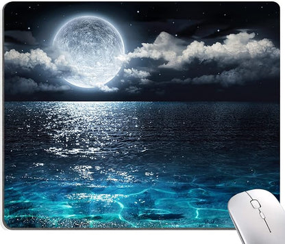Mouse Pad, Ocean and Moon Mouse Pad, Square Waterproof Mouse Pad Non-Slip Rubber Base MousePads for Office Laptop, 9.5"x7.9"x0.12" Inch(Ocean and Moon)