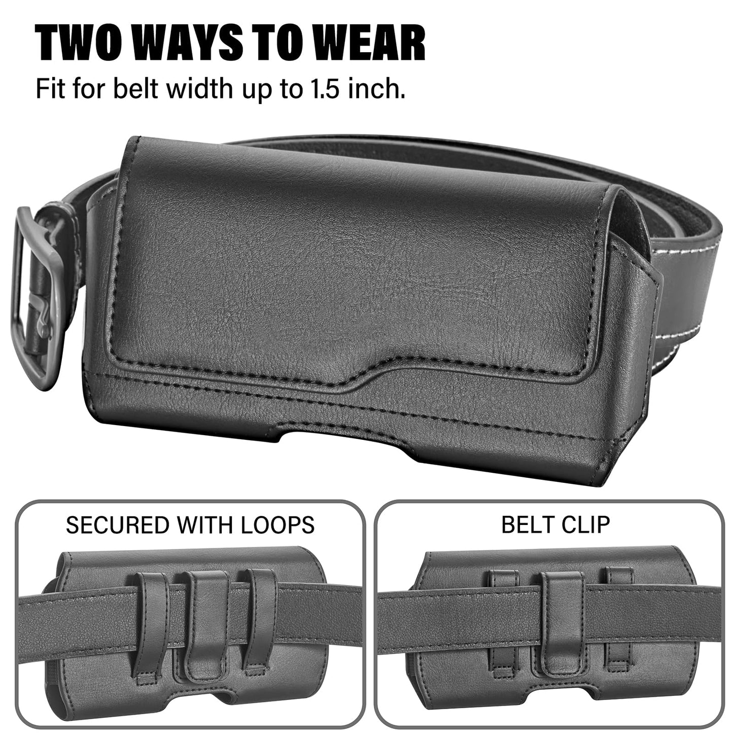 NUVAVO Holster Case for iPhone 15 Plus&15Pro Max, 14 Plus&14Pro Max, 13/12/11 Pro Max, Samsung Galaxy S24+ S23+ S22+ S21+ Plus Series, Phone Holder with Belt Clip (Fits Otterbox Commuter Case on)Black