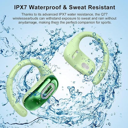Open Ear Headphones, Bluetooth 5.4 Earbuds, 50H, Air Conduction Ear Buds, HD Stereo Bass Over Ear Earphones with Earhooks, Ultra-Comfort Secure Fit, IPX7 Waterproof Headset for Working Sports, Green