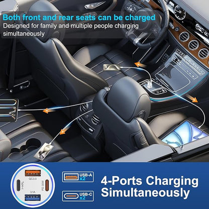 [2-Pack] Car Charger USB C, 4 in 1 65W Fast Charging 4-Port Dual USBC & USB A Car Phone Charger Cargador Carro Lighter Adapter for iPhone 16e 16 15 14 13 12 Pro Max, iPad, Samsung,Tablet, Android