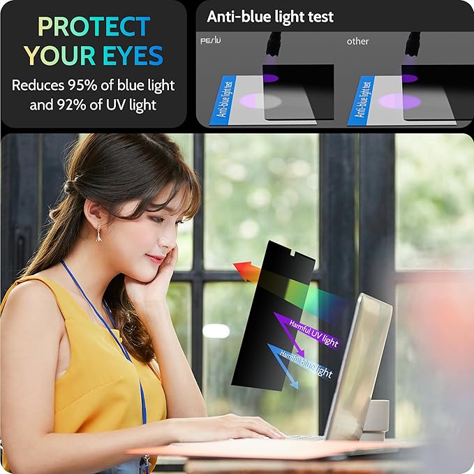 Magnetic Laptop Privacy Screen 16"&16.1" for 16:9 Computer Monitor, Removable Anti Glare Protector Blue Light Filter Shield Compatible with Lenovo Hp Dell Acer Asus Thinkpad Envy Xps