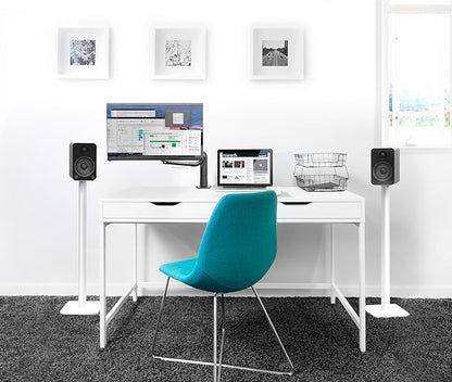 Kanto SP32PLW Universal Speaker Floor Stands for Bookshelf Speakers | 32" Tall | Two Sizes Rotating Top Plate w/Foam Padding | Carpet & Hardwood Feet | Hidden Cables | ¼”-20 Mounting | Pair | White