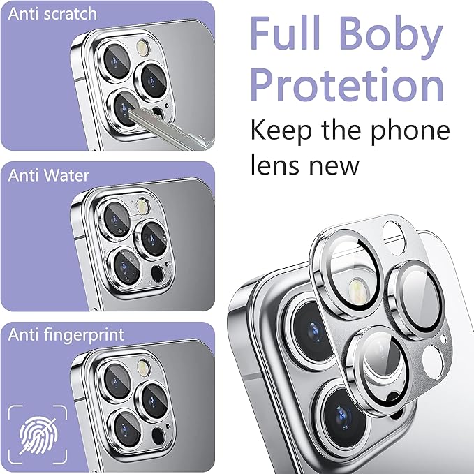2 Pack Camera Lens Protector for iPhone 15 Pro/iPhone 15 Pro Max,[Not Easy to Breakn ] AR Tempered Glass Strong Adsorption Metal Camera Cover Screen-Silvery
