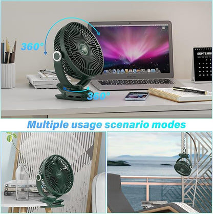 12000mAh Clip on Fan 30H Longest Runtime, 8in Portable Fan Rechargeable, Ultra Quiet with Heavy-Duty Clamp, USB Desk Fans for Golf Cart,Office Desk, Treadmill, Camping, Bedroom