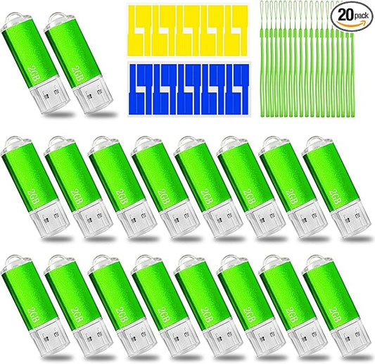 USB Thumb Drive 2GB Flash Drive 20 Pack Nicepicten Zip Drive USB 2.0 Flash Drives Jump Drive Multipack Memory Stick Pendrive for Events Office Shared Data Storage, Green 20PCS 2GB