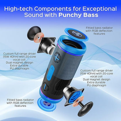TREBLAB HD77 - Portable Bluetooth Speaker - Powerful 360° Sound, 30W Audio with Impactful Bass, 20H Battery, IPX6 Waterproof, Shockproof, TWS Stereo, Speaker Bluetooth Wireless for Outdoor, Beach Pool