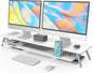 Fenge Dual Monitor Stand, Monitor Stands Riser for 2 monitors, 42.5 Inch Wood Desk Shelf with Storage Organizer and Cable Management for Office Desk Accessories