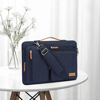 MOSISO 360 Protective Laptop Shoulder Bag,15 inch Computer Bag Compatible with MacBook Air M4 M3 M2/Pro A1990 A1707, Dell XPS Plus,Side Open Messenger Bag with 4 Zipper Pockets&Handle, Navy Blue