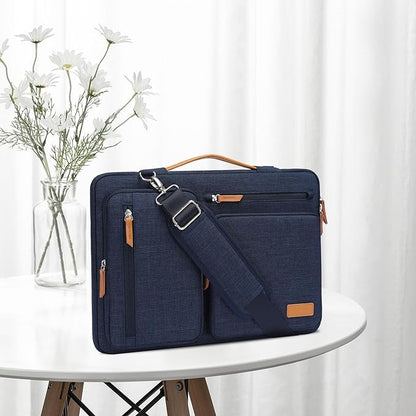 MOSISO 360 Protective Laptop Shoulder Bag,13-13.3 inch Computer Bag Compatible with MacBook, HP, Dell, Lenovo, Asus Notebook,Side Open Messenger Bag with 4 Zipper Pockets&Handle, Navy Blue