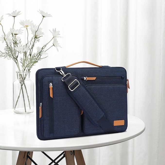 MOSISO 360 Protective Laptop Shoulder Bag,17-17.3 inch Computer Bag Compatible with MacBook, HP, Dell, Lenovo, Asus Notebook,Side Open Messenger Bag with 4 Zipper Pockets&Handle, Navy Blue