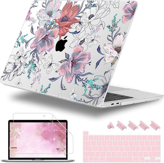 Lepeoac Case for MacBook Pro 13 inch Case M2 2022-2016 A2338 M1 A2251 A2289 A2159 A1989 A1708 A1706, Plastic Hard Shell + Keyboard Cover + Dust Plug, Floral C319