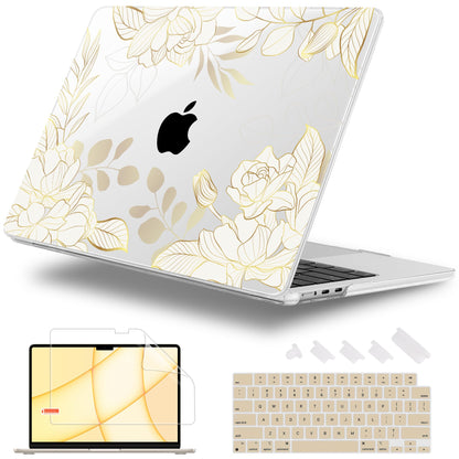 Lepeoac Case for 2026/2025/2024/2023 MacBook Air 15-inch Laptop Release M5 A3448 /M4 A3241 /M3 A3114 /M2 A2941, Stylish Protective Hard Shell Cover for MacBook Air 15.3 inch - Gold Rose Flowers