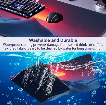 Mountain Peak Beautiful Scenery Game XXL Mouse Pad, Sunset Hill Extended Computer Decorative Table Pad with Stitched Edge Anti Slip Base Mouse Pad 35.4 x 15.7 x 0.12 Inches