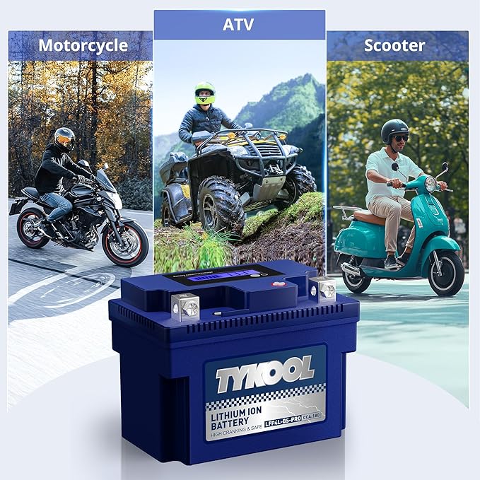 TYKOOL YTX4L-BS-Pro High PerformanceLithium Motorcycle Battery,180CCA 12.8V 3Ah LiFePO4 Powersports Battery,Built-in BMS,for Dirt bikes,ATV,Scooter,4 wheeler,Hongda grom,Motocross,Riding Lawn Tractor
