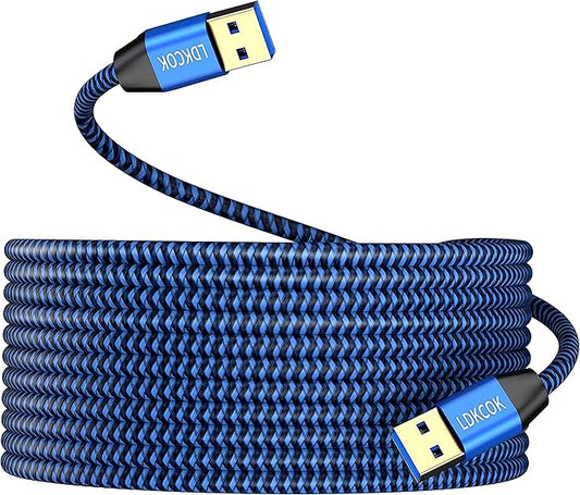 LDKCOK USB to USB Cable 20FT, Durable Braided USB 3.0 Male to Male Type A to Type A Data Transfer Cable, Compatible with Hard Drive, Laptop, DVD Player, TV, USB Hub, Monitor, Camera, Set-Top Box