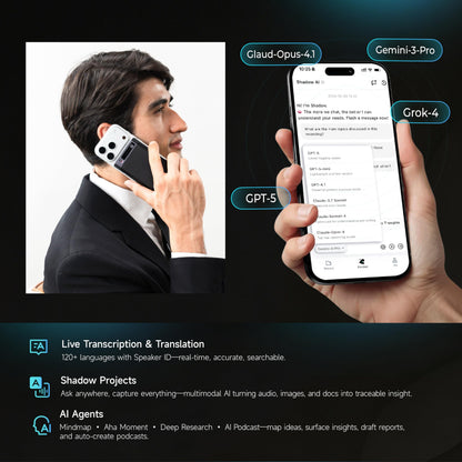 Mobvoi TicNote AI Voice Recorder 64GB Memory Note Recorder w/Case App Control 120+ Languages Transcribe Summarize with AI Shadow Digital Audio Recorder for Phone Calls Lectures Meetings Interviews