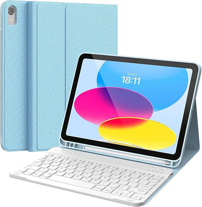 CHESONA Keyboard Case for iPad (A16) 11th/10th Generation (2025/2022), Detachable Wireless Keyboard, Stand Folio Keyboard Cover with Pencil Holder, Thin & Light (Blue)
