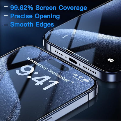 Uyiton Anti-Blue Light for iPhone 15 Pro Max Screen Protector - Unbreak-Glass Easy to Install Full Coverage Case Friendly Scratch Resistance 9H Tempered Glass, 2 Pack