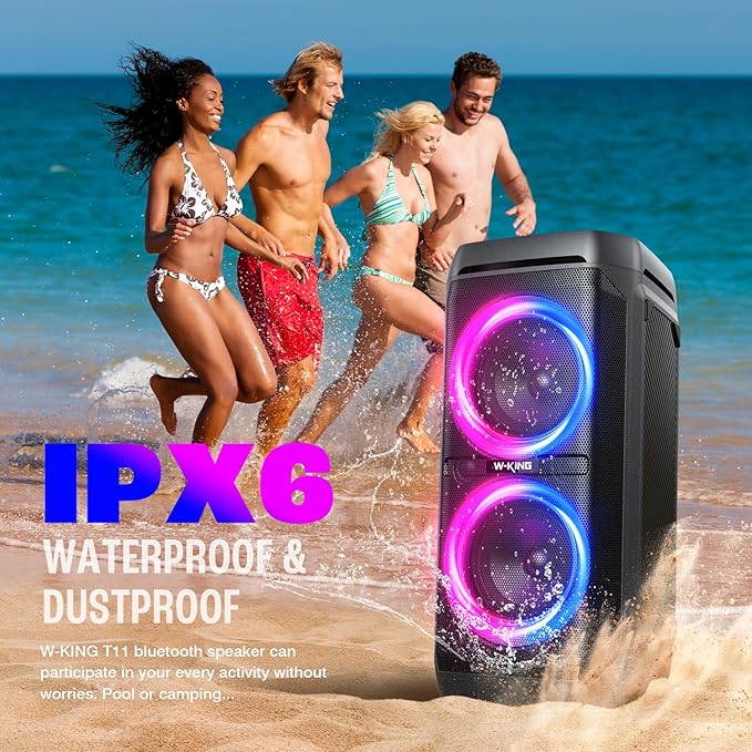 W-KING Large Bluetooth Speaker, 240W Peak Loud Boom Box 2×5.25" Subwoofers & 115dB Deep Bass, IPX6 Waterproof, Wireless Speakers, 24H, For Outdoor Party, Mic&Guitar Input, RGB Lights,Echo, EQ, TF, AUX