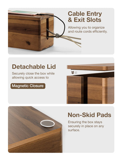 TIDITA 16" L Wooden Large Cable Management Box Round Edge (Walnut Color)