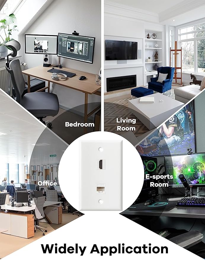 HDMI Ethernet Wall Plate - 1 Port 4K HDMI Keystone to Female, 1 Port CAT6 Keystone to Female - White