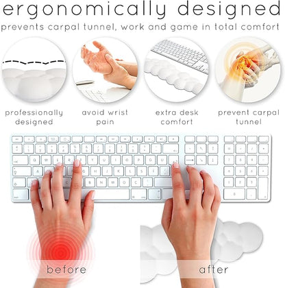 Qloud Cloud Wrist Rest Keyboard Wrist Rest for Computer Keyboard Pad, Cloud Keyboard Wrist Rest, Wrist Pad for Keyboard, Memory Foam, Non Slip Base, Comes with Mouse Pad - Pastel Pink