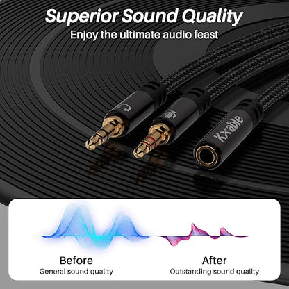 Headphone Splitter for Computer, 3.5mm Female to Dual 3.5mm Male Audio Splitter Cable, Stereo Jack Earphones Headset to PC Laptop Adapter, 1/8inch 2-in-1 Y Separator Aux Dongle Converters, 6FT