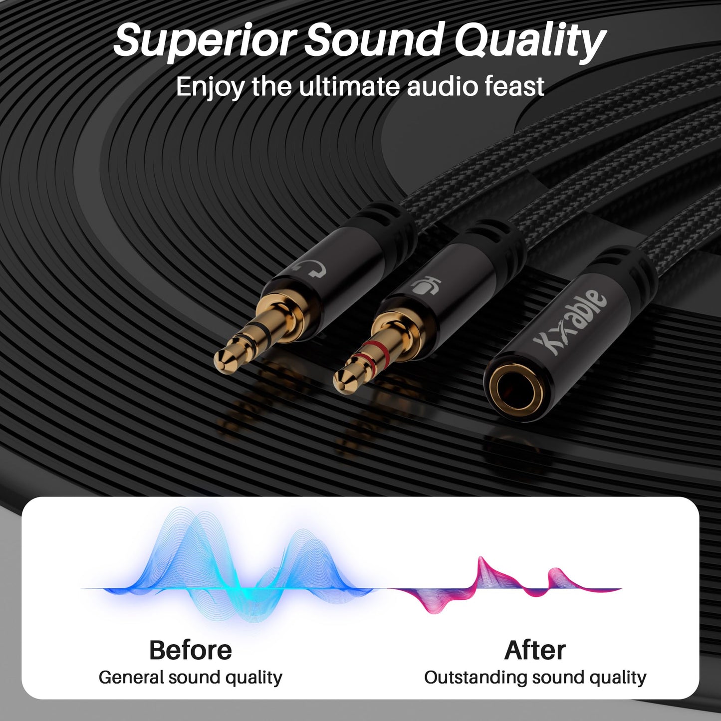 Kxable Headphone Splitter for Computer, 3.5mm Female to Dual 3.5mm Male Audio Splitter Cable, Stereo Jack Earphones Headset to PC Laptop Adapter, 1/8inch 2-in-1 Y Separator Aux Dongle Converters, 6FT
