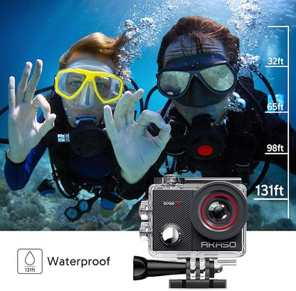 AKASO EK7000 Pro 4K30fps Action Camera with Touch Screen EIS 131ft Waterproof Underwater Camera Remote Control 5X Zoom with Helmet Accessories Kit (Standalone)