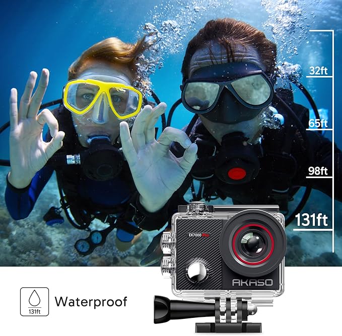 AKASO EK7000 Pro 4K30fps Action Camera with 64GB MicroSDXC U3 Memory Card Accessories Kit Bundle Ultra HD 131FT Waterproof Camera EIS WiFi Remote Control 5X Zoom Underwater Camera