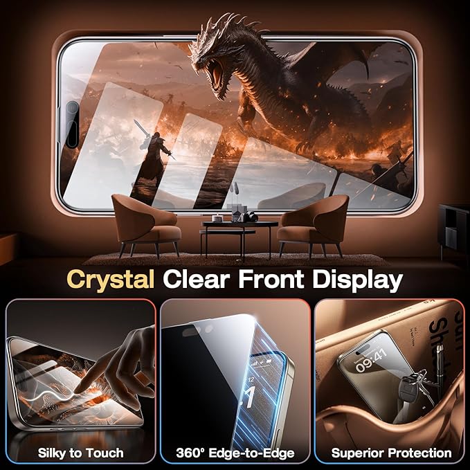 EGV 2 Pack for iPhone 15 Pro Max Privacy Screen Protector [6.7 Inch], 9H+ Military Grade Shatterproof Tempered Glass, Dust-Free Alignment Frame, Easy to Install for Beginners, Bubble-Free