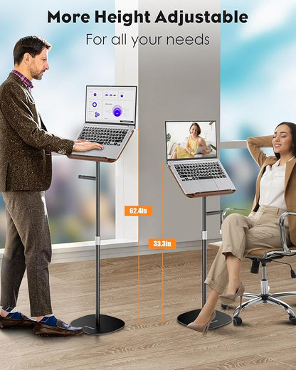 2 in 1 Dual-use Floor Book Stand & Desktop Book Stand,Height Adjustable from 33-63in, Adjustable Book Holder with Elastic Page Clips for Music Scores, Recipe, Tablet, Laptop