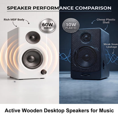 NSY Audio Powered Computer Speakers for Gaming and Music, White Pair