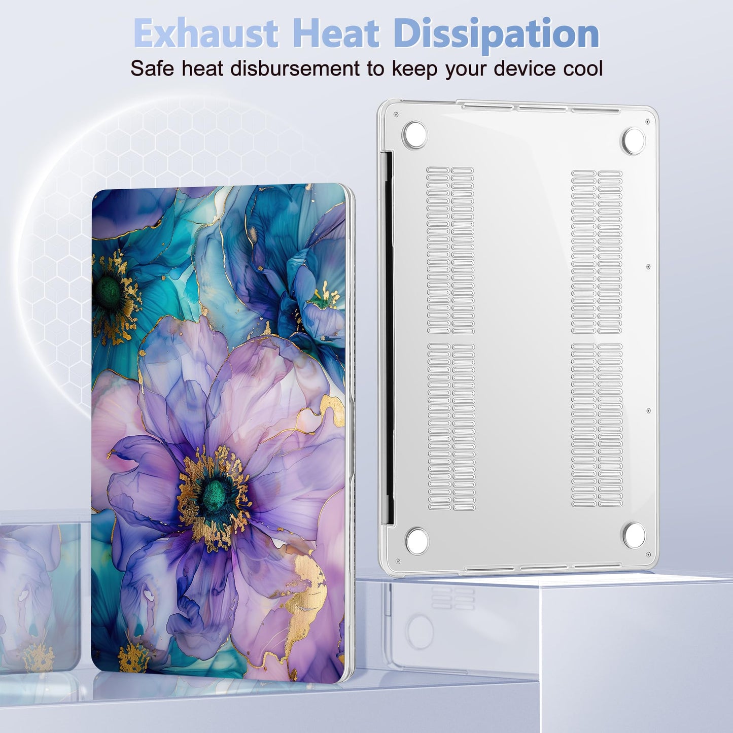Lepeoac Case for MacBook Pro 13 inch Case M2 2022-2016 A2338 M1 A2251 A2289 A2159 A1989 A1708 A1706, Plastic Hard Shell + Keyboard Cover + Dust Plug, Fluid Art Flowers