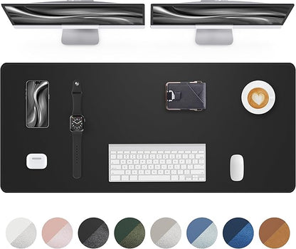 Leather Desk Pad Protector - 48" x 17" Non-Slip PU Leather Large Mouse Pad, Waterproof Desk Blotter Mat for Office and Home (Black)