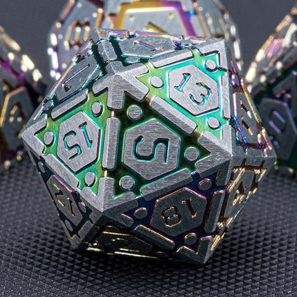 DND Metal Dice Set, Polyhedral Dice Set for RPG D&D Dice with Cracks Dungeons and Dragons Dice Set for RPG TTRPG D&D Die with Gift Case（Silver and Coloured Ink-1）