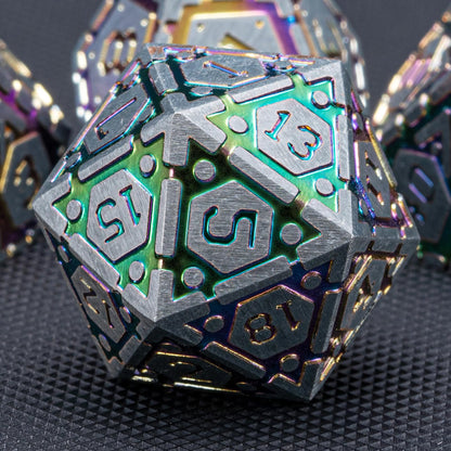 DND Metal Dice Set, Polyhedral Dice Set for RPG D&D Dice with Cracks Dungeons and Dragons Dice Set for RPG TTRPG D&D Die with Gift Case（Silver and Coloured Ink-1） for Ages 15 and Up