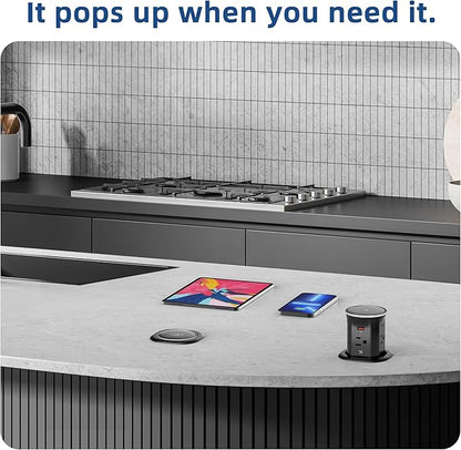 Jgstkcity Pop Up Countertop Outlet with 15W Wireless Charger,20W USB C Ports,Flush Mount Tamper Resistant,Recessed Grommet Receptacle,4 USB 4 Outlets,15A,1875W,ETL Listed,3.15in Hole,Black