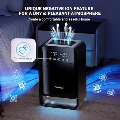 Frizzlife Air Dehumidifier, 135oz Water Tank W/Purifying Function, Quiet Small Dehumidifiers With Sleep Mode For Home, Bedroom, Bathroom, Basement W/Auto Shut Off, 7 Colors LED Light, Black