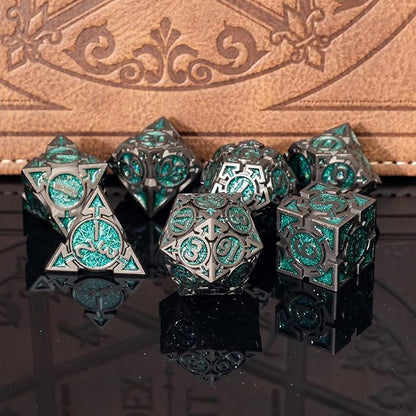 Green Black Nickel Finish Heavy Metal DND Dice Set (Ranger) with A Metal Box, Sharp Edge Zinc Alloy D&D Accessories, D4-D20, Designed for Dungeons & Dragons Master, RPG Player, Starter