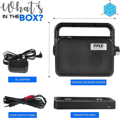 Pyle Wireless Portable Speaker Soundbox - 2.4ghz Full Range Stereo Sound Digital TV MP3 iPod Analog Cable w/ Headset Jack Voice Enhancing Audio Hearing Assistance - PTVSP18BK