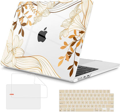 Mektron Compatible with M4 MacBook Air 15 inch Case 2025 A3241 2024 2023 M3 A3114 A2941 M2 Liquid Retina Display Touch ID, Plastic Hard Case & Keyboard Skin & Screen Protector - Waves Florals C352