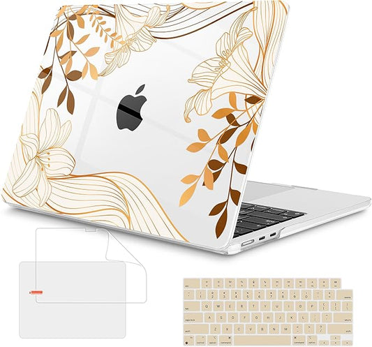 Mektron Compatible with M4 MacBook Air 15 inch Case 2025 A3241 2024 2023 M3 A3114 A2941 M2 Liquid Retina Display Touch ID, Plastic Hard Case & Keyboard Skin & Screen Protector - Waves Florals C352