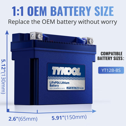 TYKOOL LFP12B-BS-PRO Lithium Battery, Replaces YT12B-BS YT12B-4, 360CCA 6Ah Fits for Motorcycle Scooter ATV, Compatible with Ducati Superbike Monster Multistrada Yamaha R1 FZ6 Kawasaki ZX10R, [+ -]