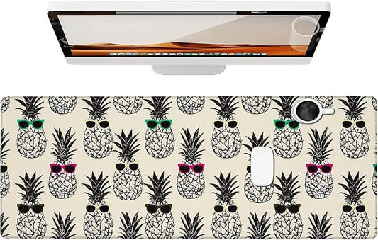 Pop Art Pineapple Gaming Mouse Pad, Large Office Desk Mat, Anti-Slip Rubber Base Mousepad for Computer Laptop Keyboard, Smooth Desk Pad for Home Office Gamer Work Accessories 31.5" x 11.8"