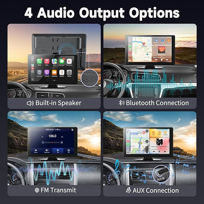 Carplay Screen for Car, 9" Android Auto Screen Compatible with A-pple Carplay, Portable Wireless Car Stereo Audio Receivers with Backup Camera, MirrorLink, Siri, BT, AUX, Navigation for All Vehicles