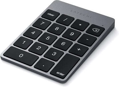 Satechi Slim Aluminum Bluetooth Keypad, Wireless Number Pad with 18 Keys, Micro USB Rechargeable Numpad, External Number Pad for MacBook Air/Pro M4, iPad Air/Pro M4/M3, iMac, PC - Space Gray