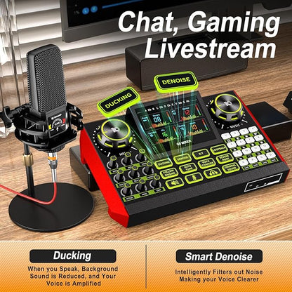 Podcast Equipment Bundle - All-in-One Audio Mixer Production Studio with 3.5mm Microphone for Live Streaming, Podcast Recording, PC, Smartphone & DJ (Model: G9-PKPRO DJ Mixer